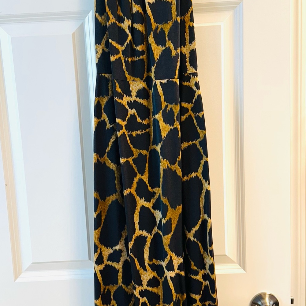 Milly Black and Gold Animal Print Midi Dress